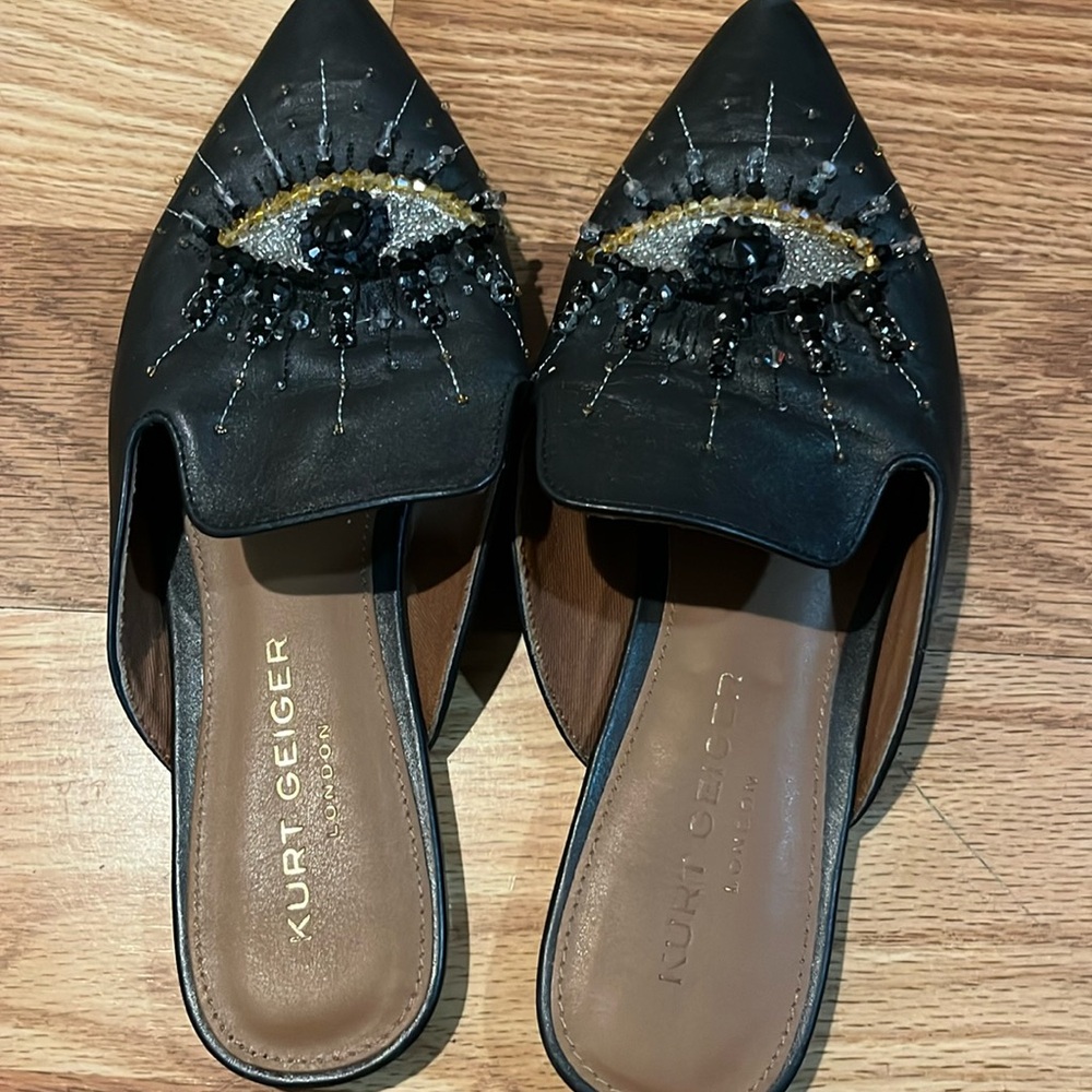 Kurt Geiger vision, flat slides, sandals, leather, London size 7 1/2 38